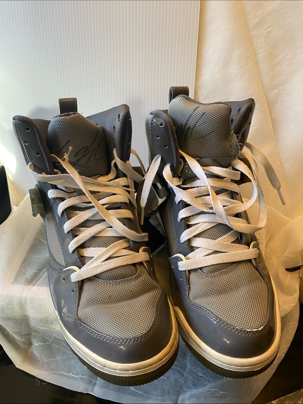 Jordan Men's Grey High-Top Sneakers with White Laces